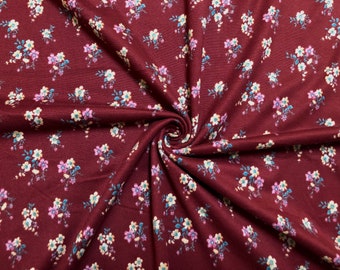 Burgundy Ditsy Bloom DTY Brushed Knit Fabric by the Yard