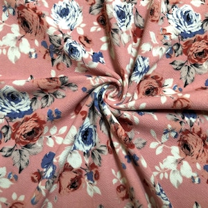 Patchwork Stoff-Rosa Ivory Blaue Rosen LVPR038-Bedruckt als Schüttware - Bekleidungsstoff