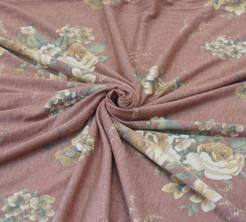2 Way Stretch Muve Pink Rust Flowers Poly Rayon Fabric