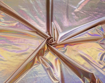 Iridescent Rose Gold Holographic Vinyl — Wet-Look Mirror Gloss, 2-Way Stretch | 58″ Wide | By the Yard