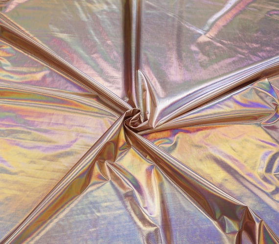 Iridescent Rose Gold Holographic Vinyl — Wet-Look Mirror Gloss, 2-Way Stretch | 58″ Wide | By the Yard
