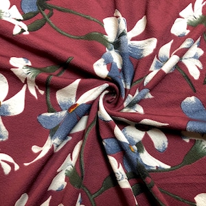 Tela estampada Liverpool Knit - Flores azul burdeos - LVPR283 - Se vende cortada a medida - Tela para ropa