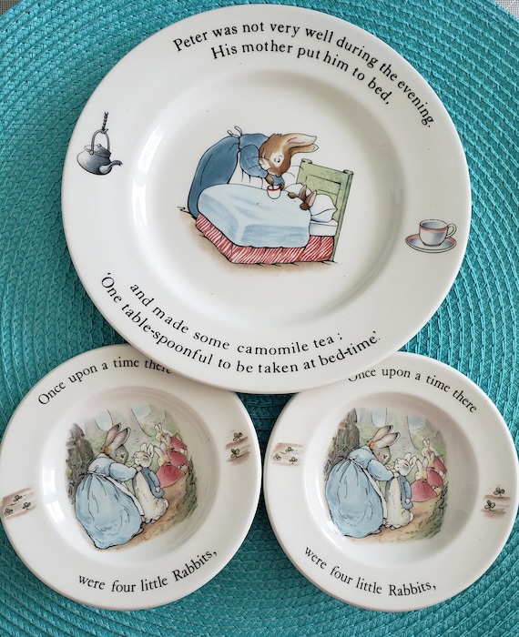 Wedgwood China, Beatrix Potter Design, Peter Rabbit Plates, Fine