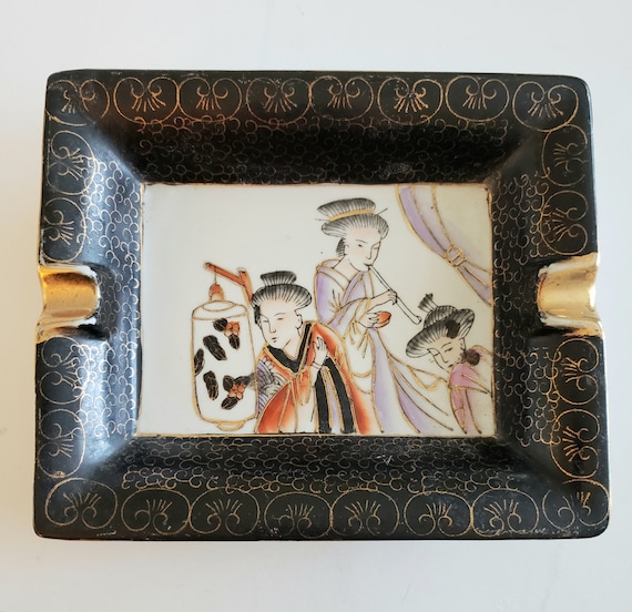 Japanese Hand Painted Ashtray, Vintage Ceramics, Japanese Art