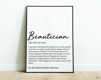 Beautician Definition Digital Print, Salon Print, Beautician Gifts, Beauty Room,Beauty Room Prints, Salon Decor,Personalised Beautician Gift