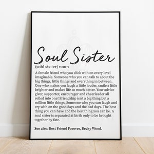 Soul Sister Definition Digital Print, Best Friend Definition, Soul Sister, Gift For Bestie, Best Friend Gift, Personalised Print, Bestie