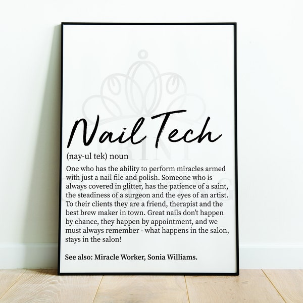 Nail Tech Definition Print, Nail Tech Gifts, Salon Decor, Nail Art, Typography Print, Beauty Gift