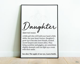 Daughter Definition Digital Print, Daughter Gift, Personalised Print, Wall Art Print, Family Prints