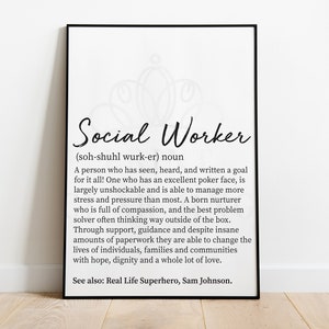 Social Worker Definition Print, Social Worker Gift. Gifts for Social Workers, Graduation Gift Social Worker, Personalised Print, Definition