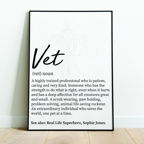 Vet Nurse Definition Print Vet Nurse Thank You Gift Vet Etsy