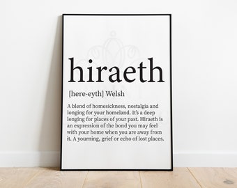 hiraeth definition print, welsh posters, welsh culture
