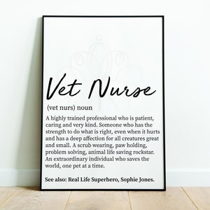 Vet Nurse Definition Print, Vet Nurse Thank You Gift, Vet Nurse Graduation Gift, Personalised Print Vet Nurse, Vet Wall Art