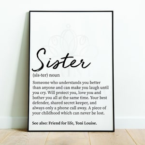 Sister Definition Print, Wall Art Prints, Sister Gifts, Birthday Gift, Family Gifts, Personalised Prints