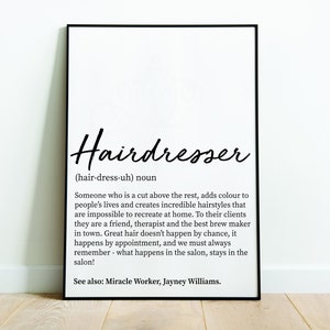 Hairdresser Personalised Definition Print, Hairdresser Gifts, Salon Decor, Salon Prints, Hairdressing Prints, Beauty Room Prints