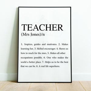 Teacher Definition Wall Art Print, Personalised Teacher Gift, End of Year Gift, Gifts for Teachers