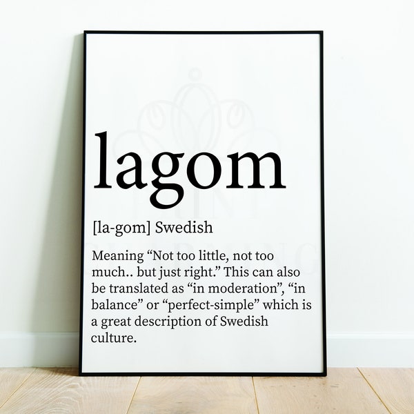 Lagom Definition Wall Art Print, Swedish Scandinavian Prints, Hygge, Fika, Home Decor Prints