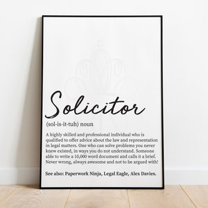 Solicitor Definition Print, Solicitor Gifts, Graduation Gift Solicitor, Law Theme Gifts, Solicitor Office Prints, Thank You Solicitor Gift