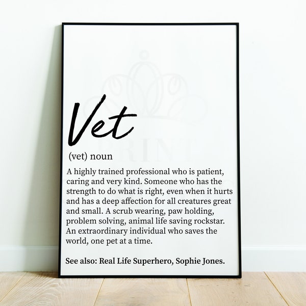 Vet Definition Print, Vet Gift, Vet Graduation, Thank You Vet, Wall Art Print, Typography