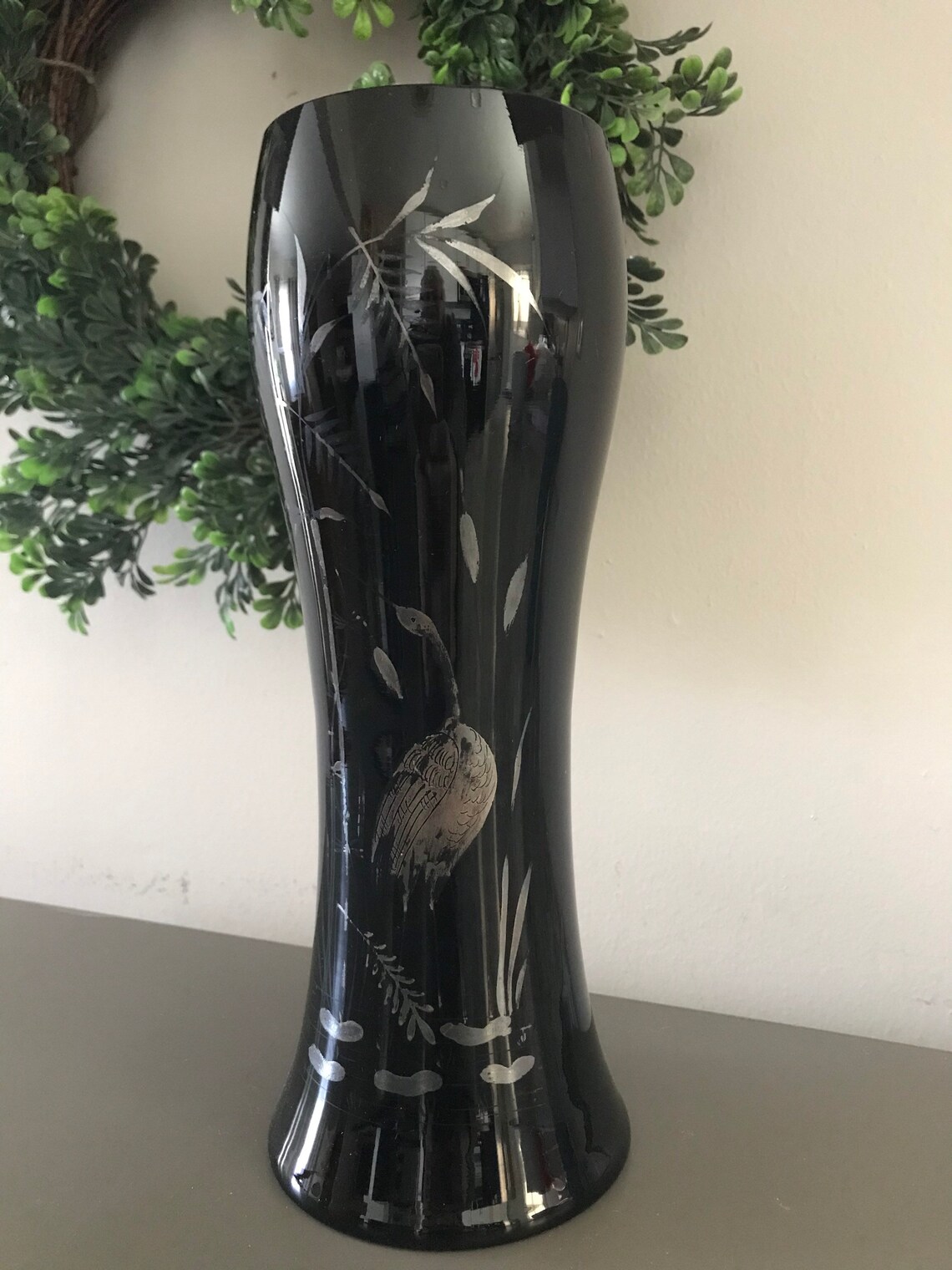 Vase en verre noir des années 1920 w/superposition dargent Etsy