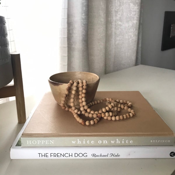 Minimalist natural African Thuya wood bead garland, Farmhouse Beads, neutral boho decor, natural simple Scandi style