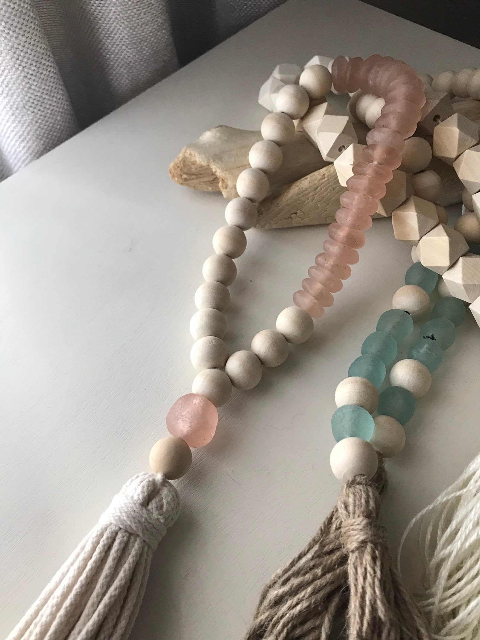 Clear Rose Pink Sea glass Bead Garland Coastal Seaside Decor Etsy