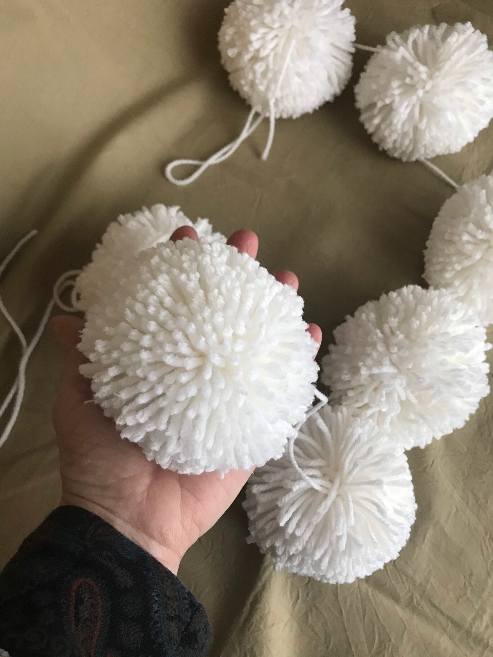 Large white pompom garland white pompoms Bali style Boho Etsy