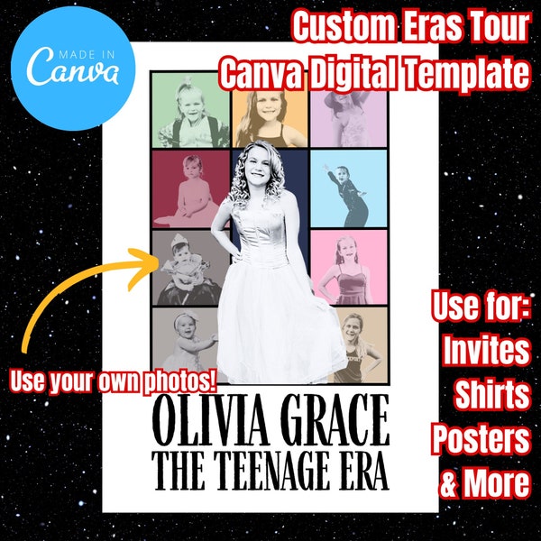 Custom Eras Tour Canva Template Graphic | Digital Download | Poster | Digital Download | Printable | Print at Home | Merch | Taylor Swift