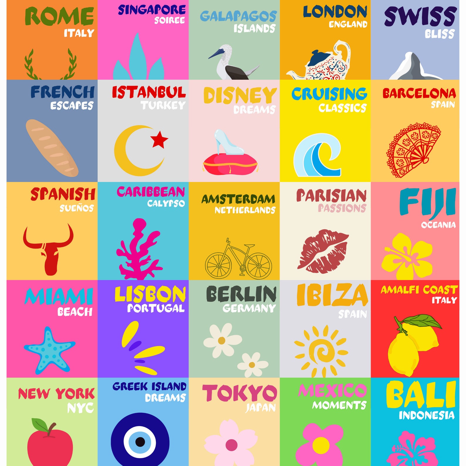 Set of 25 Travel Coffee Table Book Cover Templates, Luxury, Cruising, Rome, Paris, Fiji, Travel