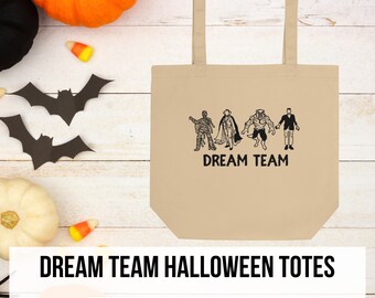 Halloween Dream Team Monster Tote Bag  | Frankenstein | Wolf Man | Dracula | Mummy