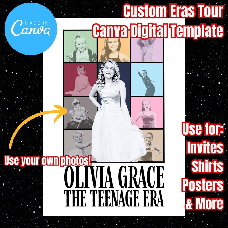 Custom Eras Tour Canva Template Graphic Digital Download Poster Digital