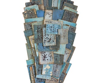 Escultura de libro japonés antiguo: Arte mural azul Edo Meiji