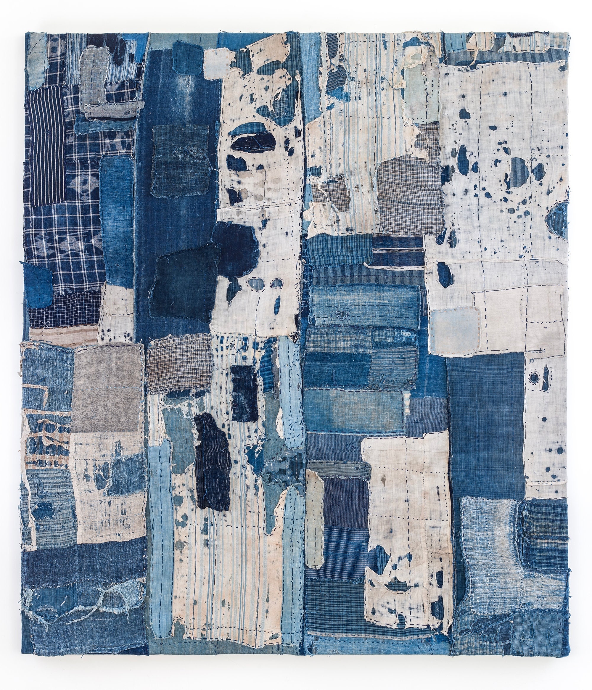 Antique Japanese Indigo Boro Patchwork Distressed Cotton Textile Wall