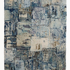 Antique Japanese Edo Meiji Indigo Boro Patchwork Distressed Cotton Textile Wall Art 004
