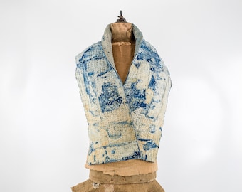 Bufanda reversible sashiko antigua japonesa de patchwork desgastado de índigo y boro