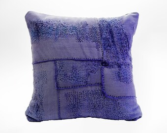 Almohada de algodón de ropa de trabajo francesa antigua reutilizada Muy descolorida Reparada Remendada Zurcir