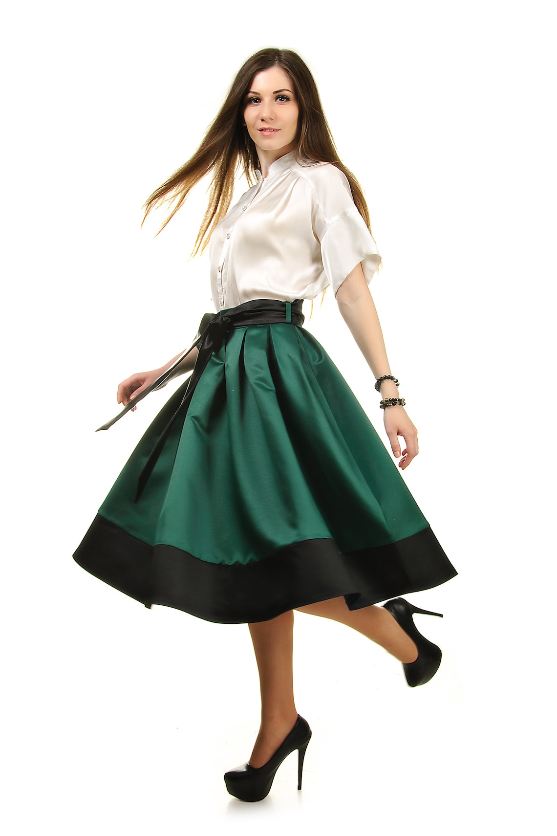 Medium Emerald Skirtskirt With Pocketselegant Skirtsattin | Etsy