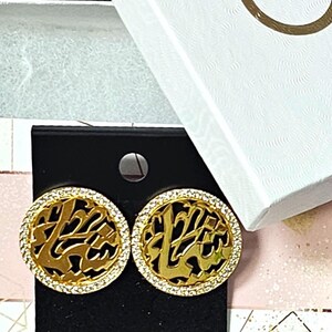 Luxury Arabic Customizable Coin-Sized Zircon Frame Earrings
