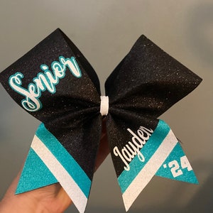 Black and Teal custom Senior cheer Bow.