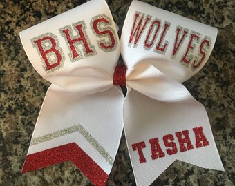 Custom team cheer bow with chevron tail. cheer bow, sideline cheer bow, football cheer bow, softball bow, custom bows with name and team.