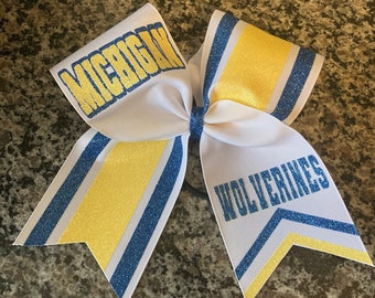 Team cheer bow - Your team colors on bow - Great sideline cheer bow - competition cheer bow -Custom cheer bows - Blue and yelow cheer bow