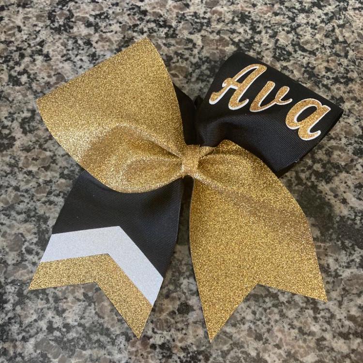 Vegas bows gold bow Elite Hair Bows: Triple Ribbon Layered Cheer Hair Bow  main image 2