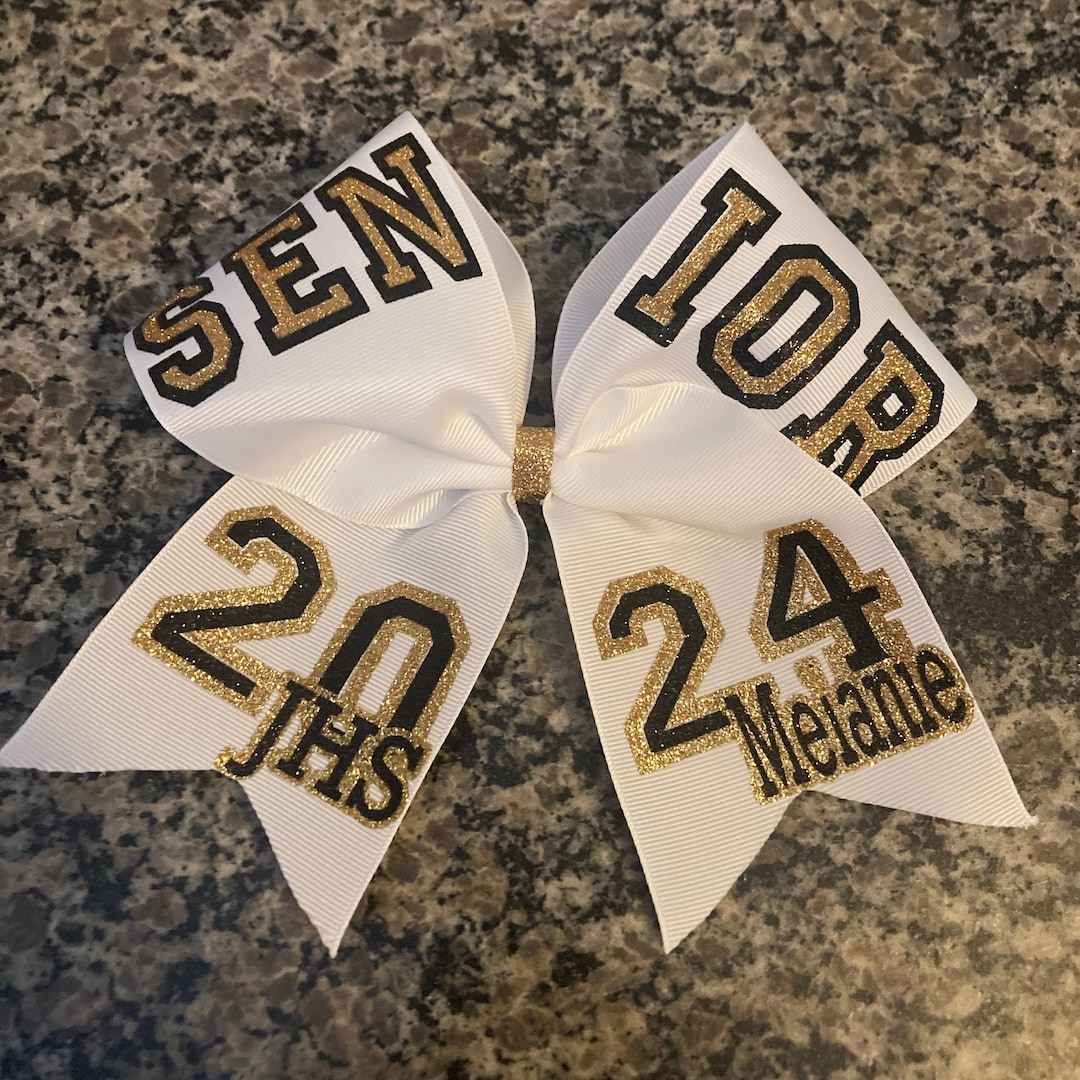 Senior Cheer Bow With Outline Text. Senior on Upper Loops With Year on ...
