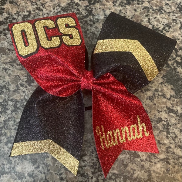 Red Black and gold custom cheer bow Great competition cheer bow Dance bow Recreation cheer bow Sideline cheer bow Cheerleader bows Hair bow