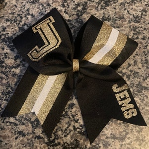 Cheer bows,  School cheer bow/ Black gold cheer bow/ Cheer gift/ Mascot cheer bow/ Bows for rec cheer/ Personalized cheer bows, bulk bows,