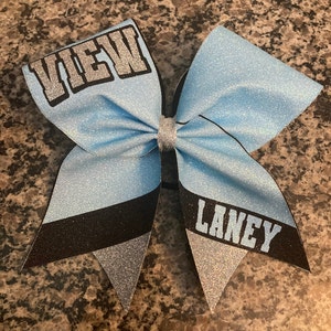 Blue cheer bow, Maroon cheer bow, custom cheer bow, dance bows, recreation cheer bow. Competition cheer bow, Full glitter cheer bow angled