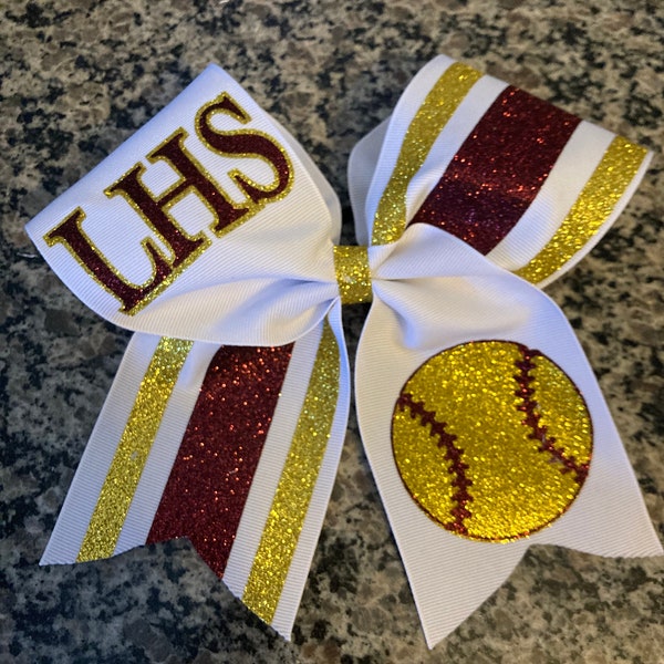 Softball bow /Custom softball bow/ Player bows for softball/ Laces on bow/ Basketball cheer bow/ Gameday bow/ Tournament bows