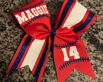 Softball bow, Bows for softball, custom softball bow, Red softball bow, Laces on bow, Softball tournament bow.