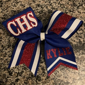 Cheer bow/ great rec game day bow, red white blue cheer bow/ Custom cheer bow/ Football cheer bow/ Softball bow/ Name on bow/ Stripes on bow