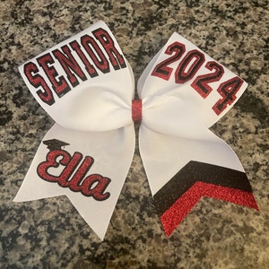 Senior cheer bow, Senior night bow, Custom cheer bow with senior cap, 2024 senior bow, Red Black and white bow, Gameday bow,