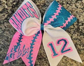 Softball hair bow, cheer bows made for softball, sports hair bows, Softball tournament bows, baseball bows, Pink bows, Neon green softball